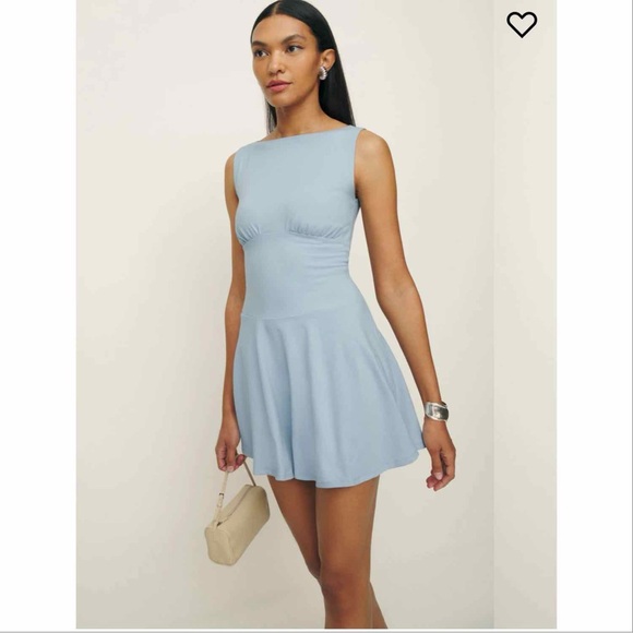 NWOT Reformation Mayve Knit Skater Dress in Mineral Blue - Picture 2 of 3
